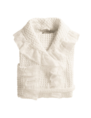 JULIET Accappatoio cotone nido ape con rouche puro lino