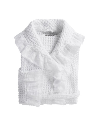 JULIET Accappatoio cotone nido ape con rouche puro lino