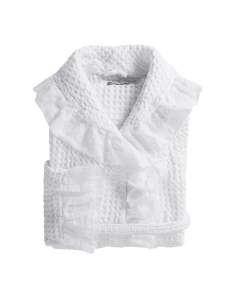 JULIET Accappatoio cotone nido ape con rouche puro lino