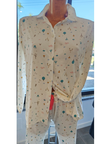 MAGNOLIA Completo Pigiama Donna con stampa alberelli stilizzati