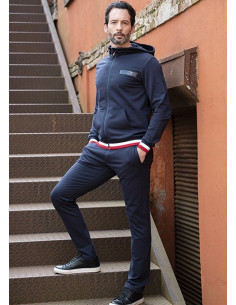 M/Militare Offerta Tuta uomo con cappuccio colore blu cotone felpato leggero