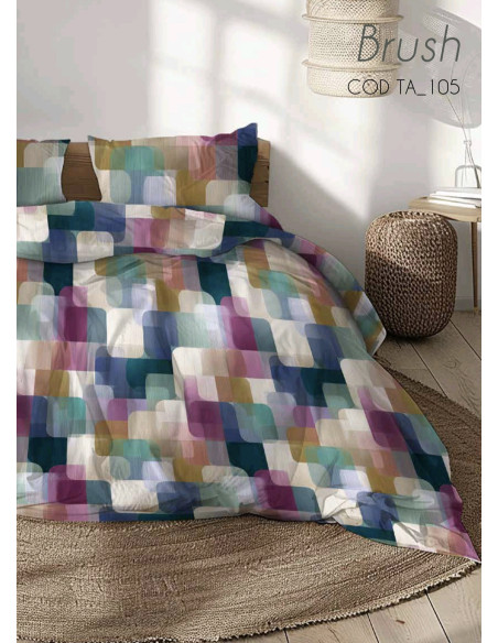 BRUSH Copripiumino con federe matrimoniale cotone percalle fine