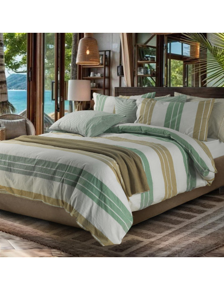 Parure Copripiumino Matrimoniale Cotone Stone Washed Colori Primavera Estate Made in Italy