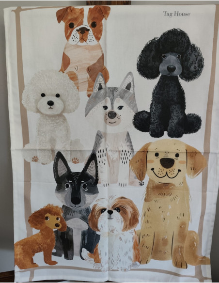 AMICI Canovaccio cotone panama  stampa digitale cagnolini