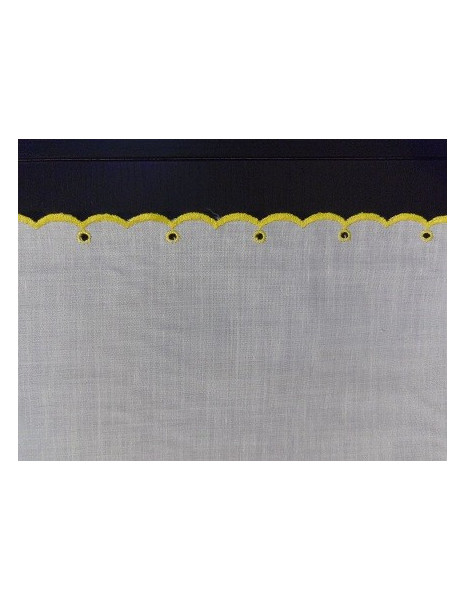 Tendina-50% a metraggio ricamo mela su tessuto misto lino