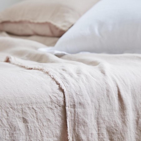 BIANCO PERLA -CANNES Completo Lenzuolo matrimoniale  puro lino stone wash NO STIRO!