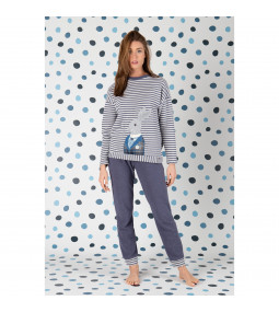 OFFERTA - MARYHOME - Pigiama donna caldo cotone invernale ricamo coniglio 2