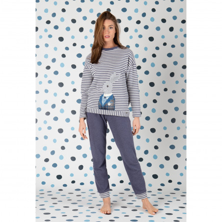 OFFERTA - MARYHOME - Pigiama donna caldo cotone invernale ricamo coniglio