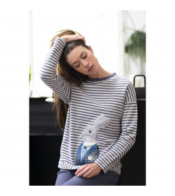 OFFERTA - MARYHOME - Pigiama donna caldo cotone invernale ricamo coniglio