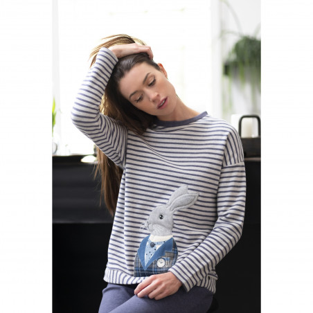 OFFERTA - MARYHOME - Pigiama donna caldo cotone invernale ricamo coniglio