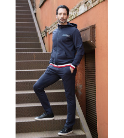 M/Militare Offerta Tuta uomo con cappuccio colore blu cotone felpato leggero
