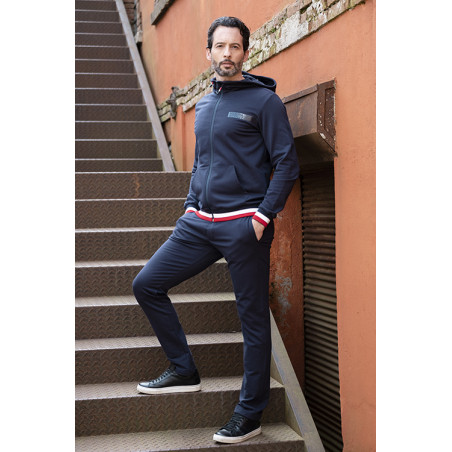 M/Militare Offerta Tuta uomo con cappuccio colore blu cotone felpato leggero