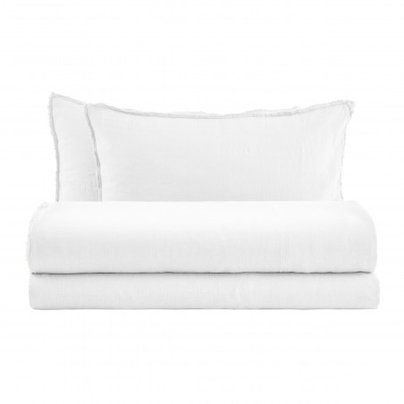 BIANCO PERLA -CANNES Completo Lenzuolo matrimoniale  puro lino stone wash NO STIRO!