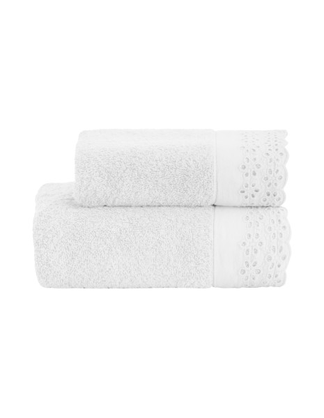 BIANCO PERLA - 20% SANGALLO Coppia asciugamani spugna