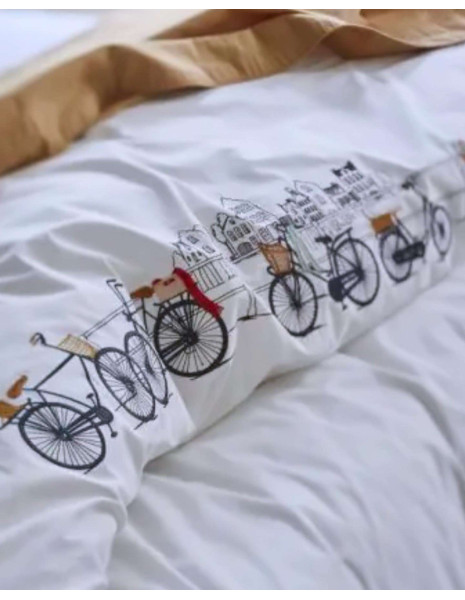 AMSTERDAM Copripiumino singolo con Federa ricamo biciclette