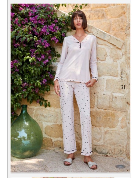 Offerta Pigiama donna  estivo m/lunga pantalone lungo pregiato filato cotone modal