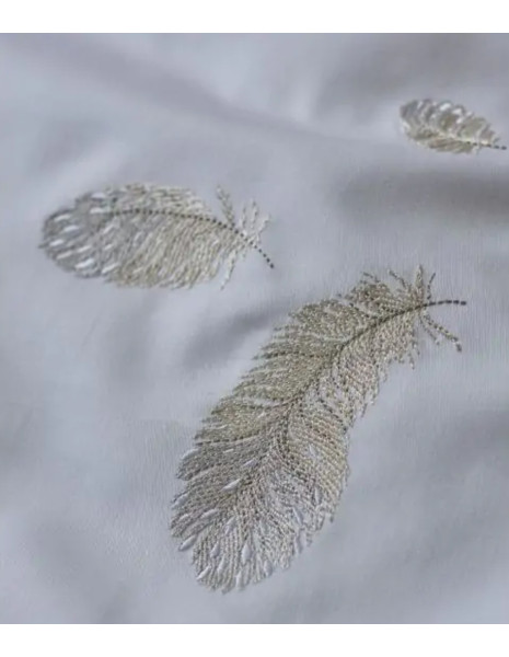 NINA Copripiumino matrimoniale ricamo piume su raso sateen