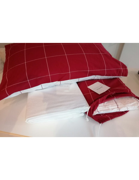 CHECK Completo Lenzuolo matrimoniale con federe cotone no stiro
