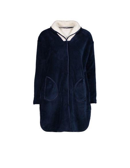 CANDIDA Vestaglia donna invernale pellicetta pile bicolore blu panna