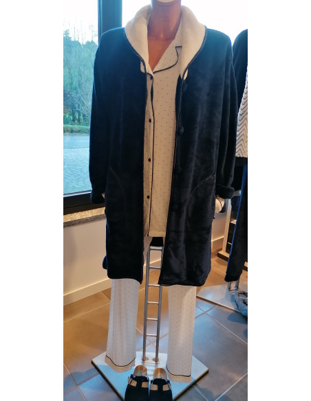 CANDIDA Vestaglia donna invernale pellicetta pile bicolore blu panna