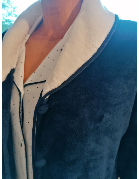 CANDIDA Vestaglia donna invernale pellicetta pile bicolore blu panna