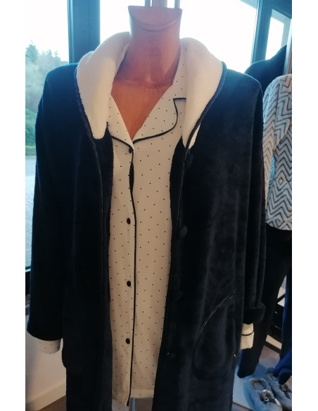 CANDIDA Vestaglia donna invernale pellicetta pile bicolore blu panna