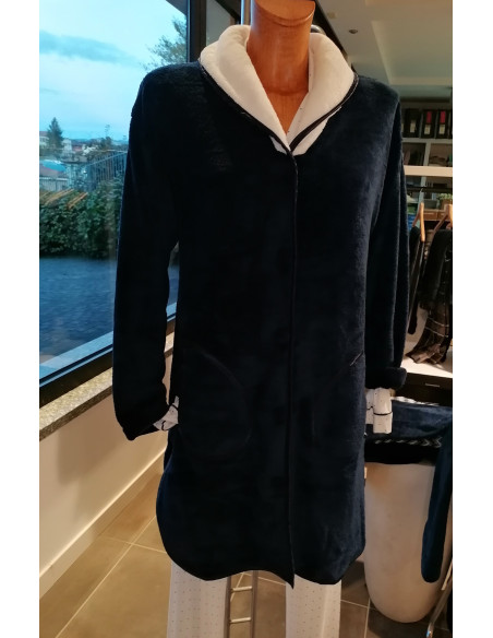 CANDIDA Vestaglia donna invernale pellicetta pile bicolore blu panna