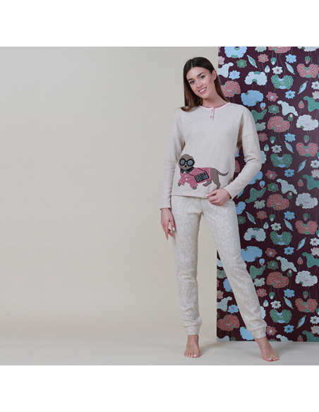SO CHIC Pigiama donna caldo cotone invernale