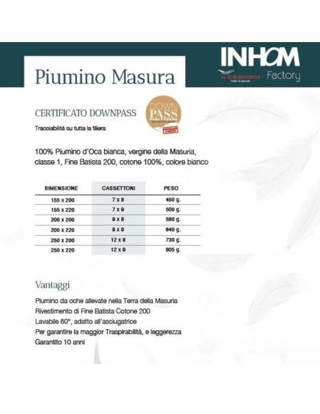 MASURA Calore CALDO 100% Piumino d'oca bianca vergine