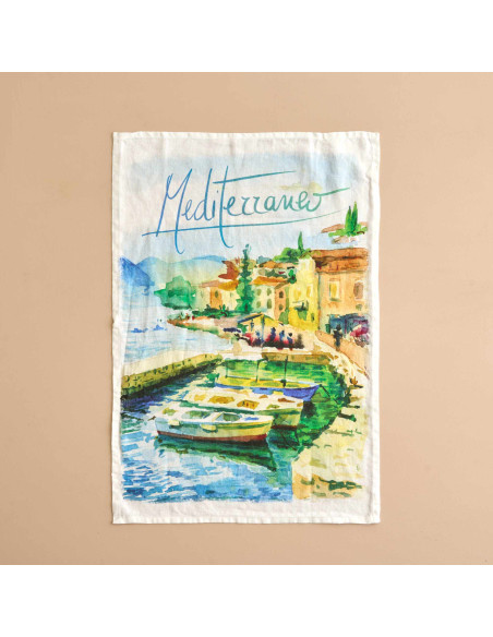 MEDITERRANEO canovaccio puro lino stone washed stampato