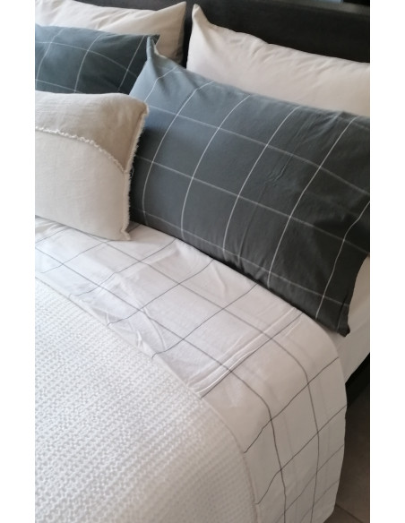 CHECK Completo Lenzuolo matrimoniale con federe cotone no stiro
