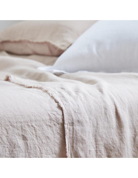 BIANCO PERLA CANNES Completo Lenzuolo matrimoniale  puro lino stone wash NO STIRO!